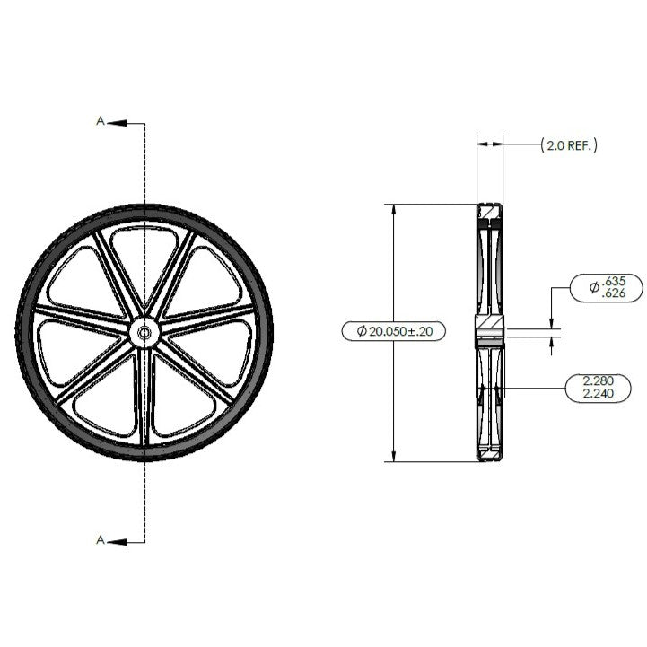 20" Wheel - 7 Spoke Hub - Knobby Tread (QTY 1)