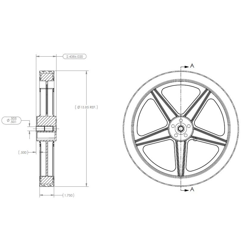 14" Wheel - 5 Spoke Hub - Diamond Tread (QTY 1)