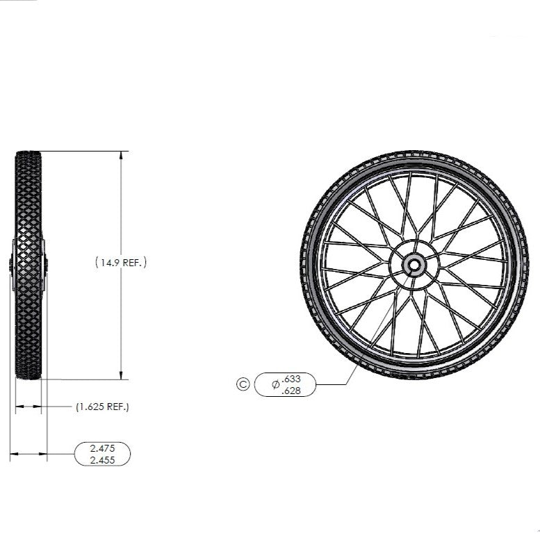15" Wheel - Multispoke Hub - Diamond Tread (QTY 1)